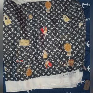 Louis Vuitton Black Anchor Monogram Silk Scarf